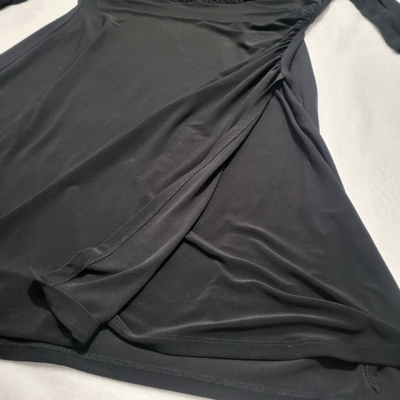 LAUREN Ralph Lauren Black Ruched Jersey Sheath Dress Size 16W VNeck  3/4 Sleeve - Picture 5 of 8